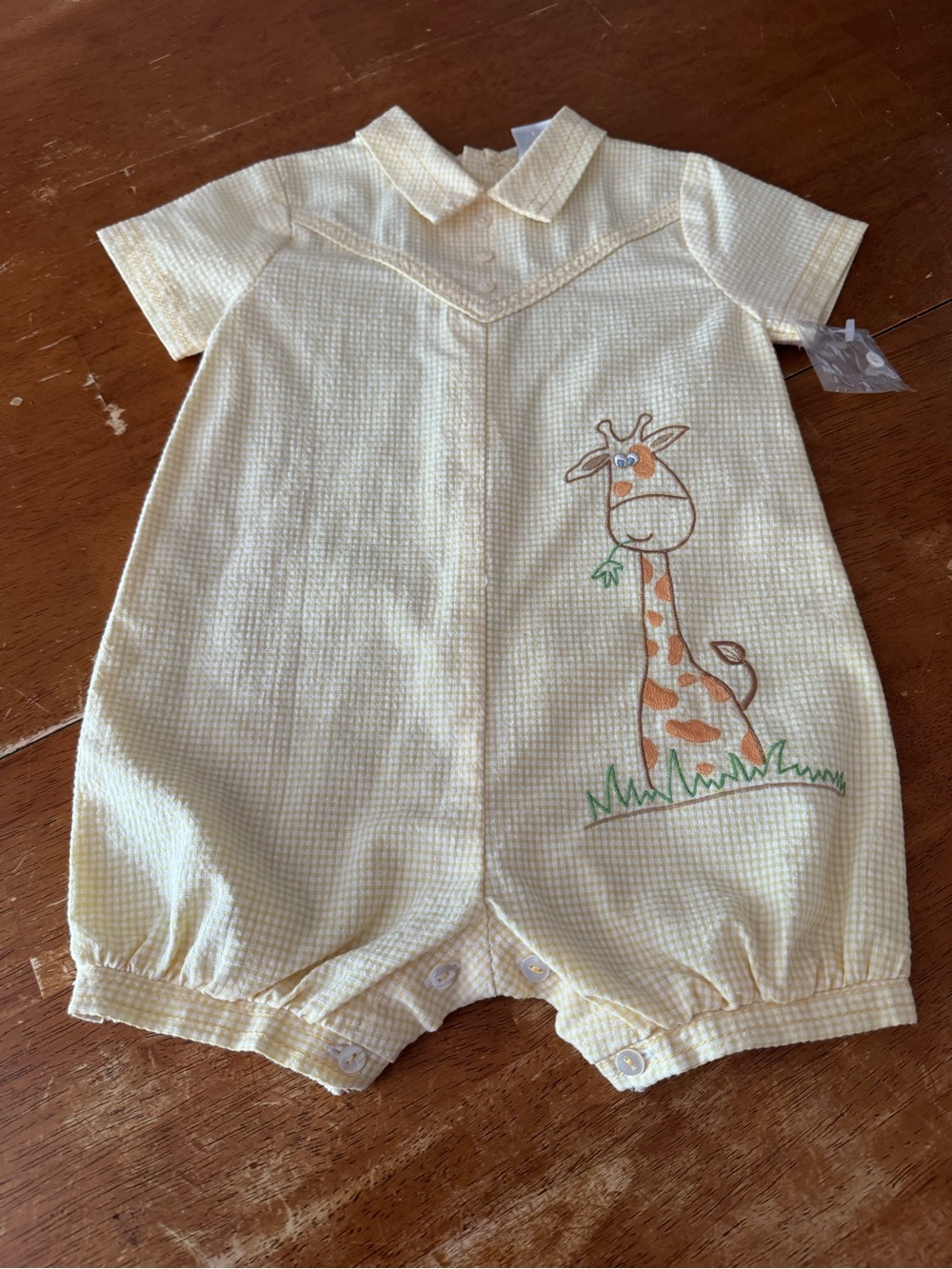Sarah Louise Yellow Gingham Giraffe Baby Romper 3 Months